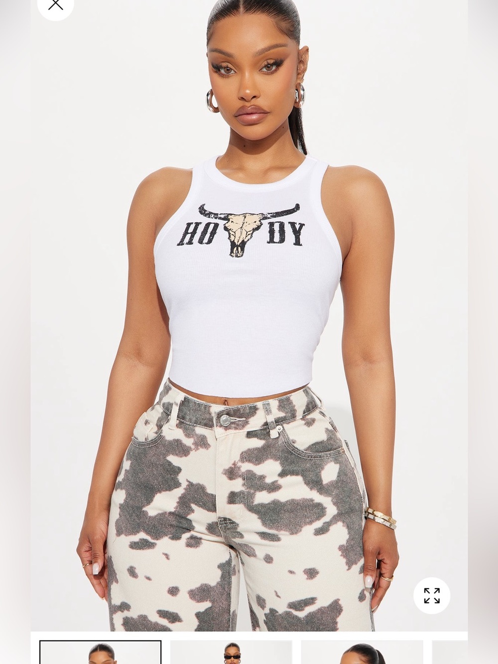 Fashion Nova White 'Howdy' Ribbed Graphic Crop Tank XS